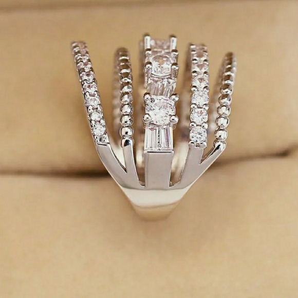 FINAL SALE WHITE SAPPHIRE SilverMULTI LAYERED RING - Picture 5 of 6